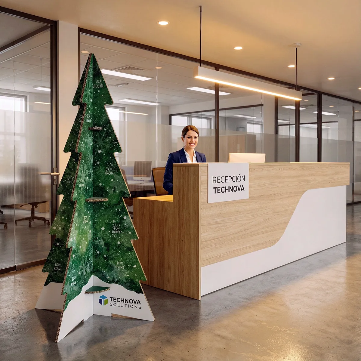 Árbol de Navidad corporativo impreso en nido de abeja para escaparates y oficinas