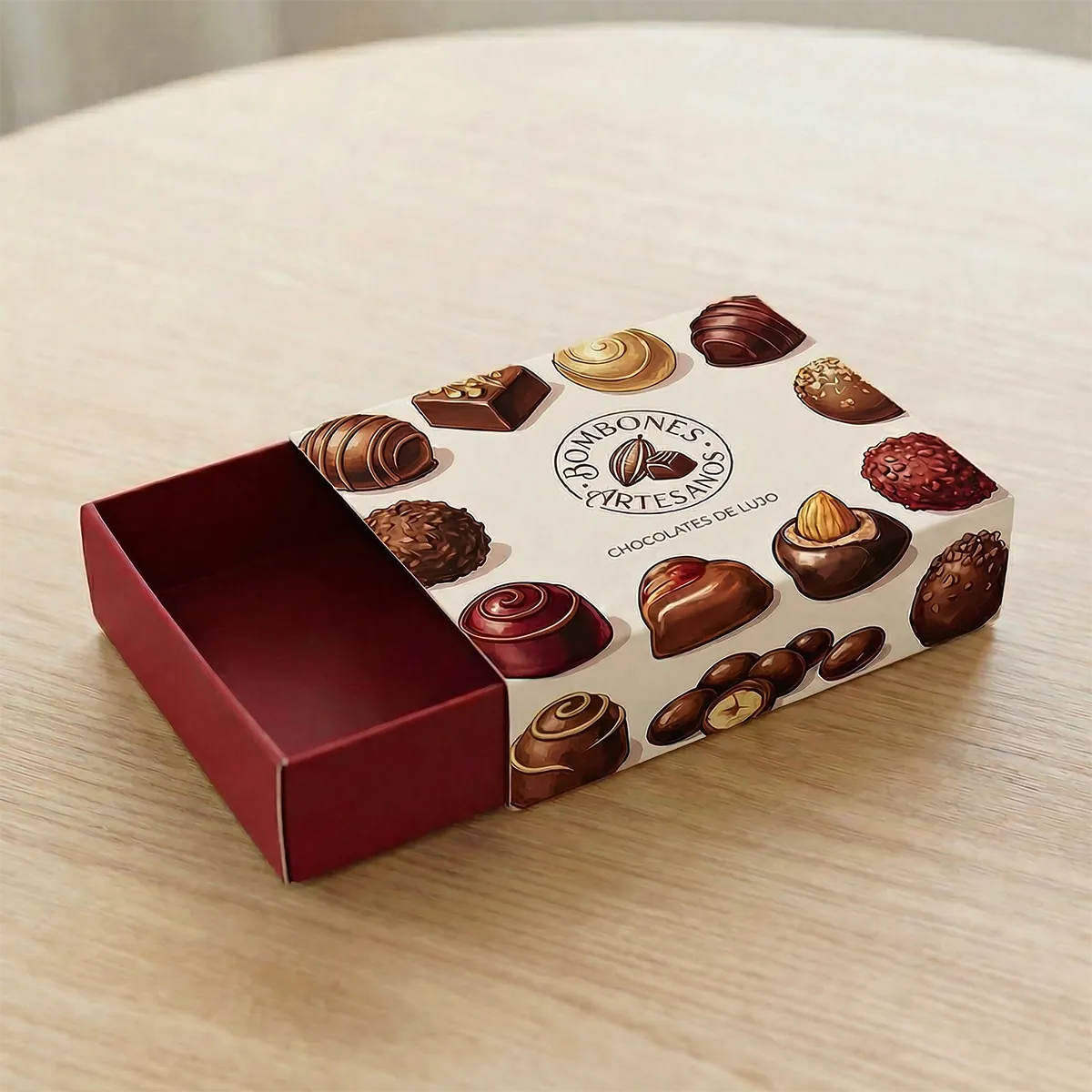 Caja cerillas personalizada con funda y cajón para packaging creativo y regalos