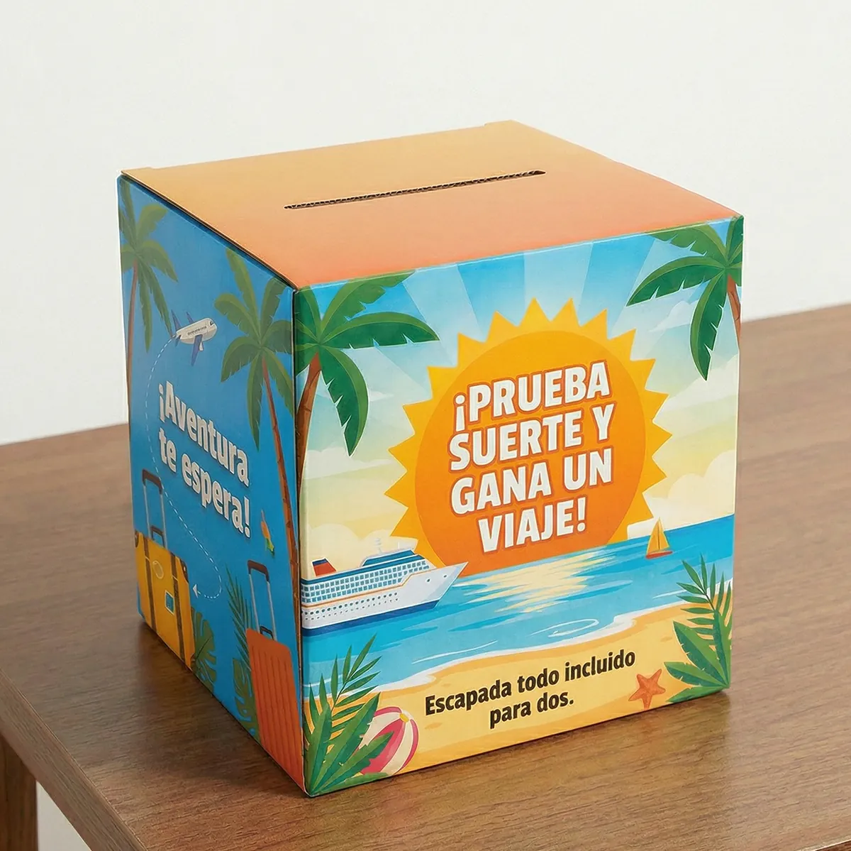 Urna personalizada de cartón para sorteos, eventos y campañas promocionales